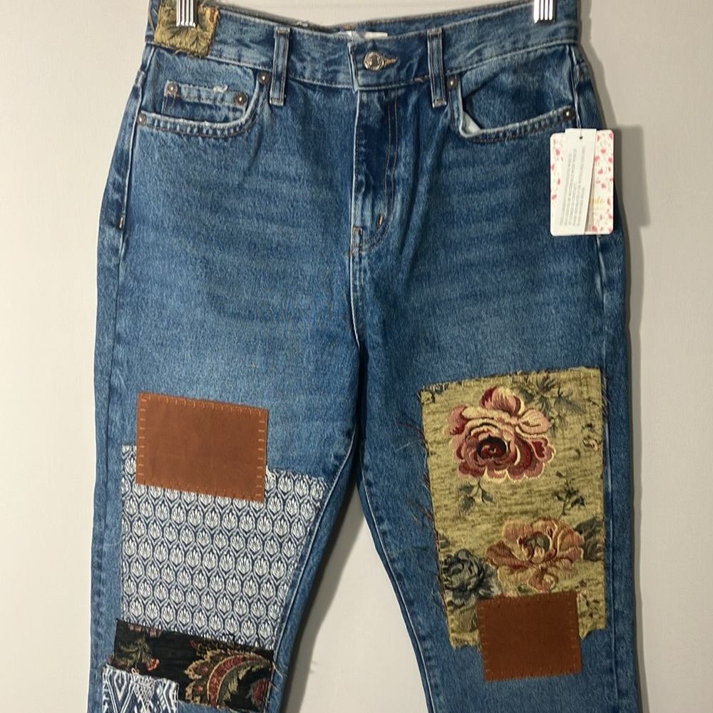 Free People We The Free Poppy patch straight leg jeans size 27 New - Picture 5 of 10